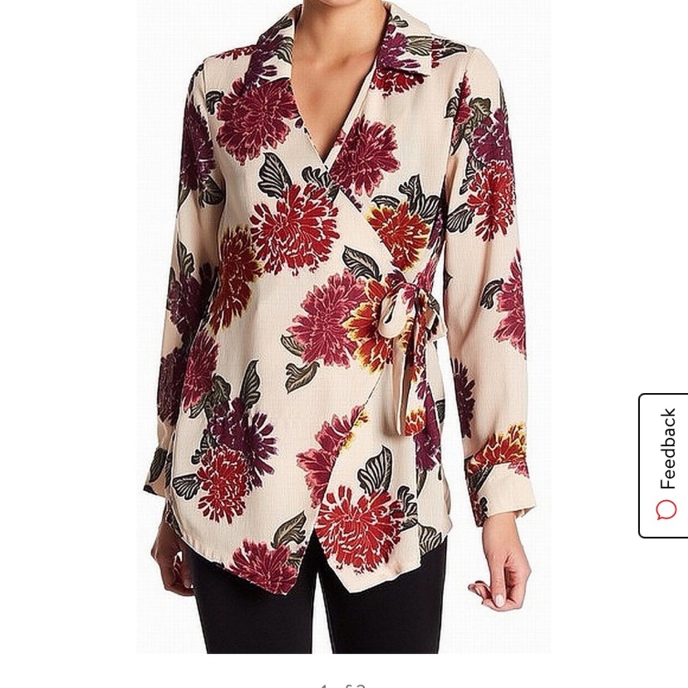 Emelia Wrap Floral Asymmetric Long Sleeve Sz Lg